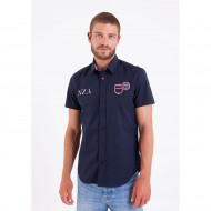 Chemise manches courtes à broderies bleu marine