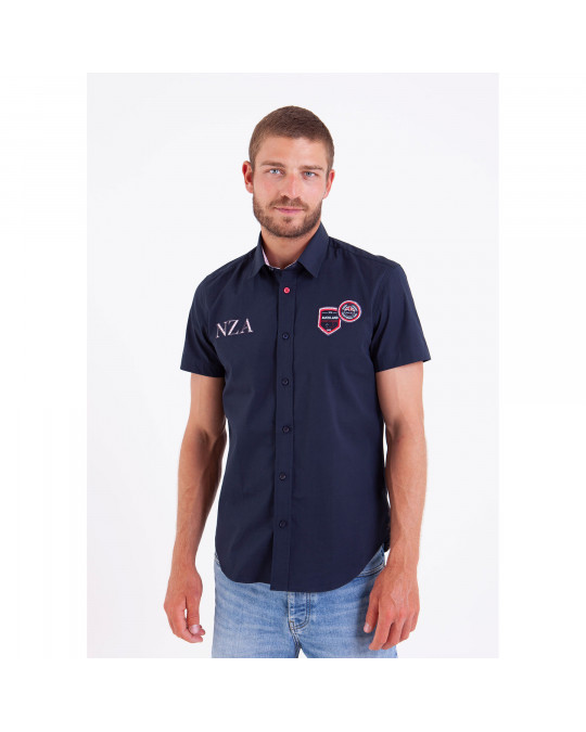 Chemise manches courtes à broderies bleu marine