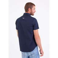 Chemise manches courtes à broderies bleu marine