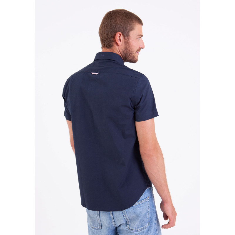 Chemise manches courtes à broderies bleu marine