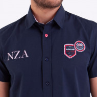 Chemise manches courtes à broderies bleu marine