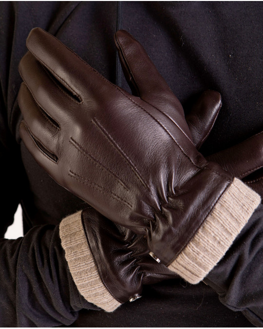 Gants en cuir doublure polaire marron