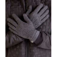 Gants en laine gris avec bord stylisé en cuir