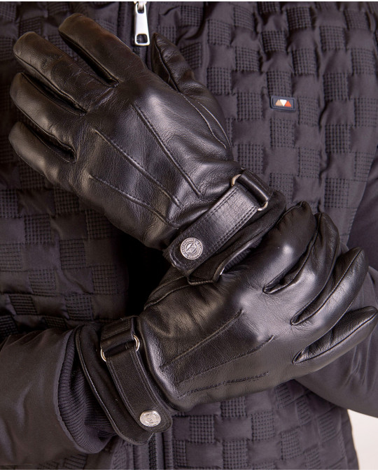 Gants noir en cuir avec doublure en laine