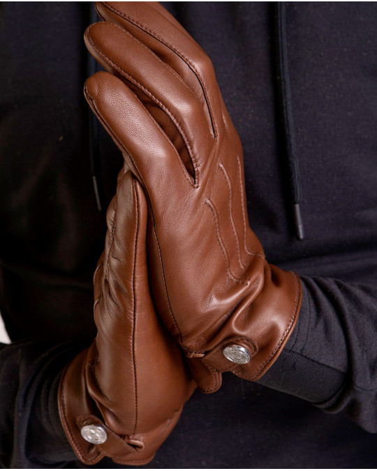 Gants marron en cuir avec doublure polaire