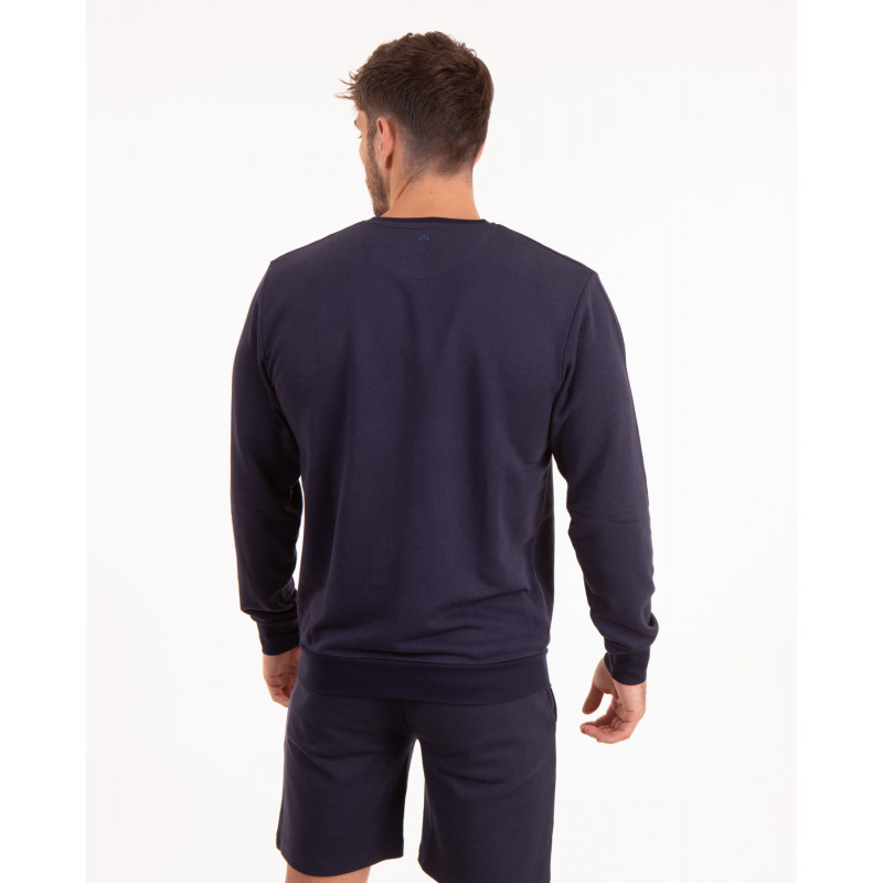 Sweat molleton uni bleu marine avec badge PVC