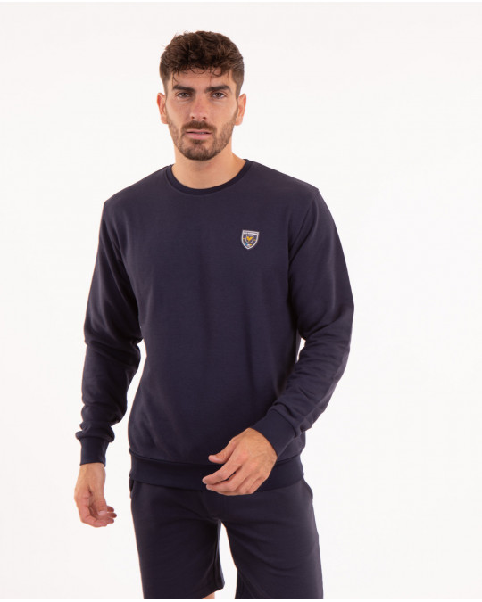 Sweat molleton uni bleu marine avec badge PVC