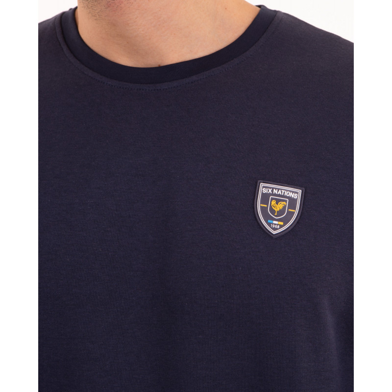 Sweat molleton uni bleu marine avec badge PVC