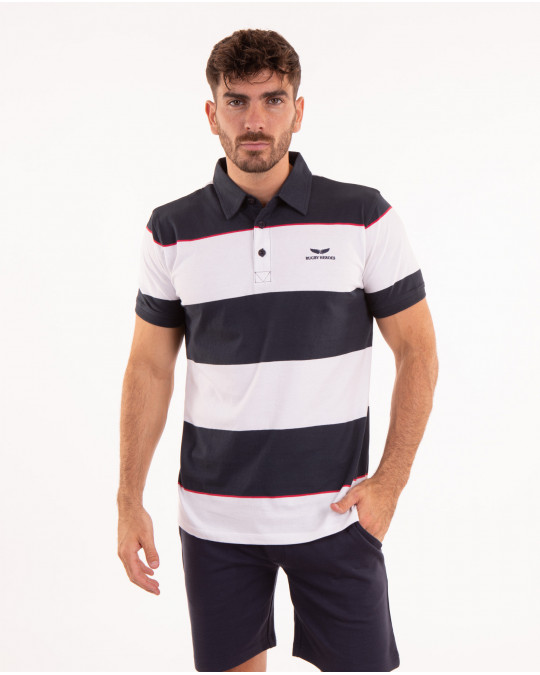 Maillot manches courtes rayé bleu marine et blanc