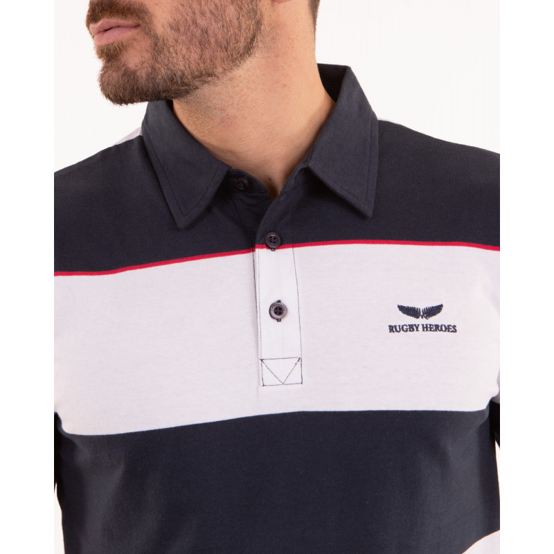 Maillot manches courtes rayé bleu marine et blanc