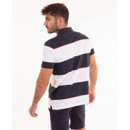 Maillot manches courtes rayé bleu marine et blanc