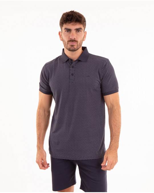 Maillot manches courtes bleu marine à motifs