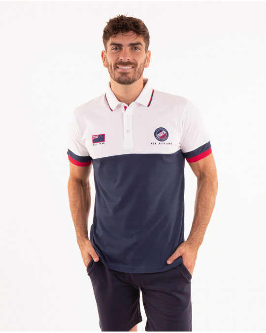 Maillot manches courtes bicolore avec vignettes tissées
