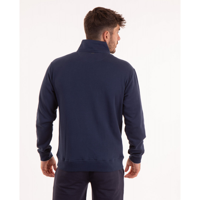 Sweat zippé à col montant uni bleu