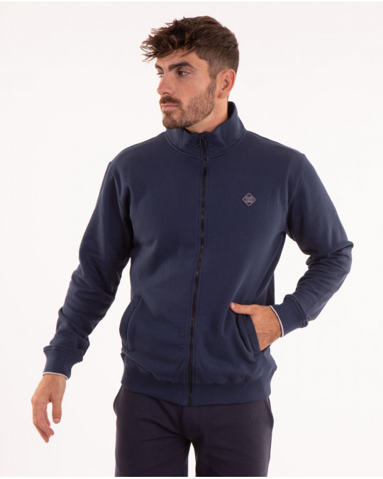 Sweat zippé à col montant uni bleu