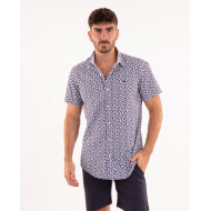 Chemise manches courtes à petites fleurs bleu