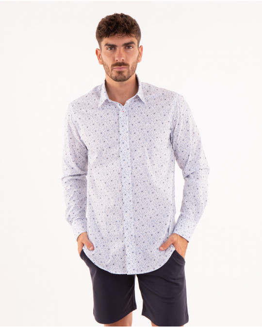 Chemise manches longues à motifs fleuri bleu ciel