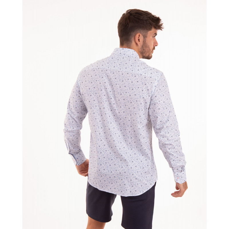 Chemise manches longues à motifs fleuri bleu ciel