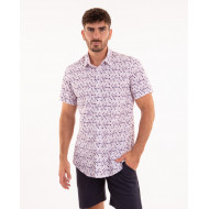 Chemise manches courtes rose à motifs