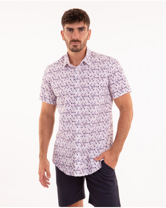 Chemise manches courtes rose à motifs