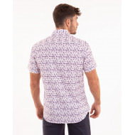 Chemise manches courtes rose à motifs