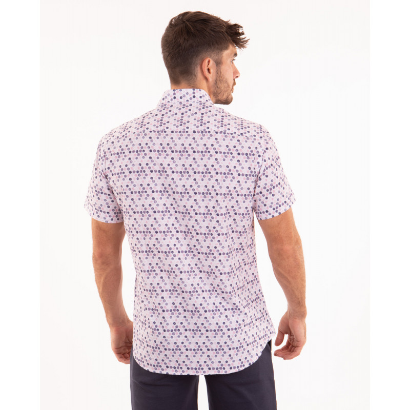 Chemise manches courtes rose à motifs