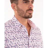 Chemise manches courtes rose à motifs