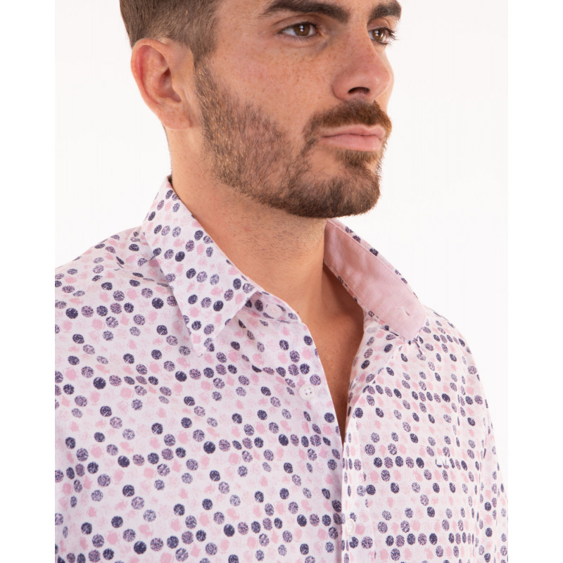 Chemise manches courtes rose à motifs
