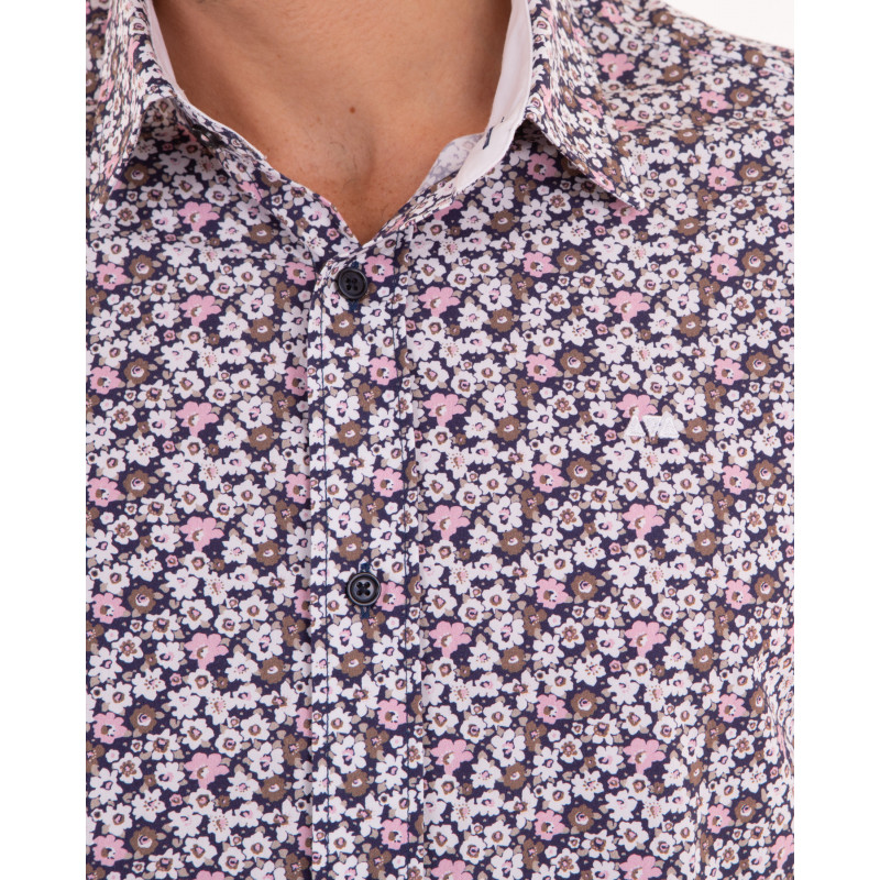 Chemise manches courtes à motifs fleuri rose