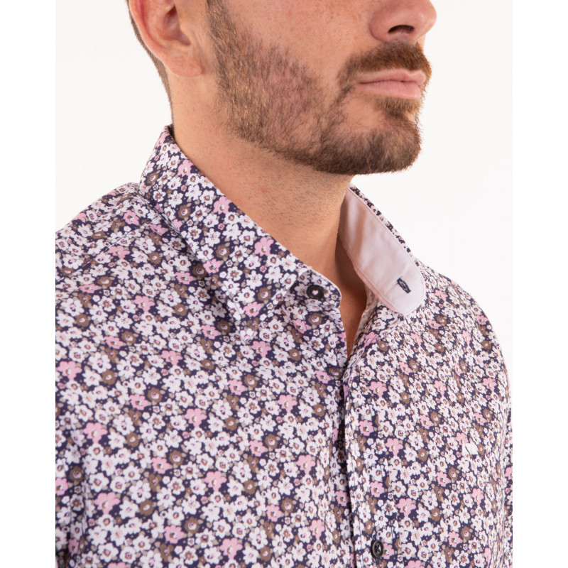 Chemise manches courtes à motifs fleuri rose