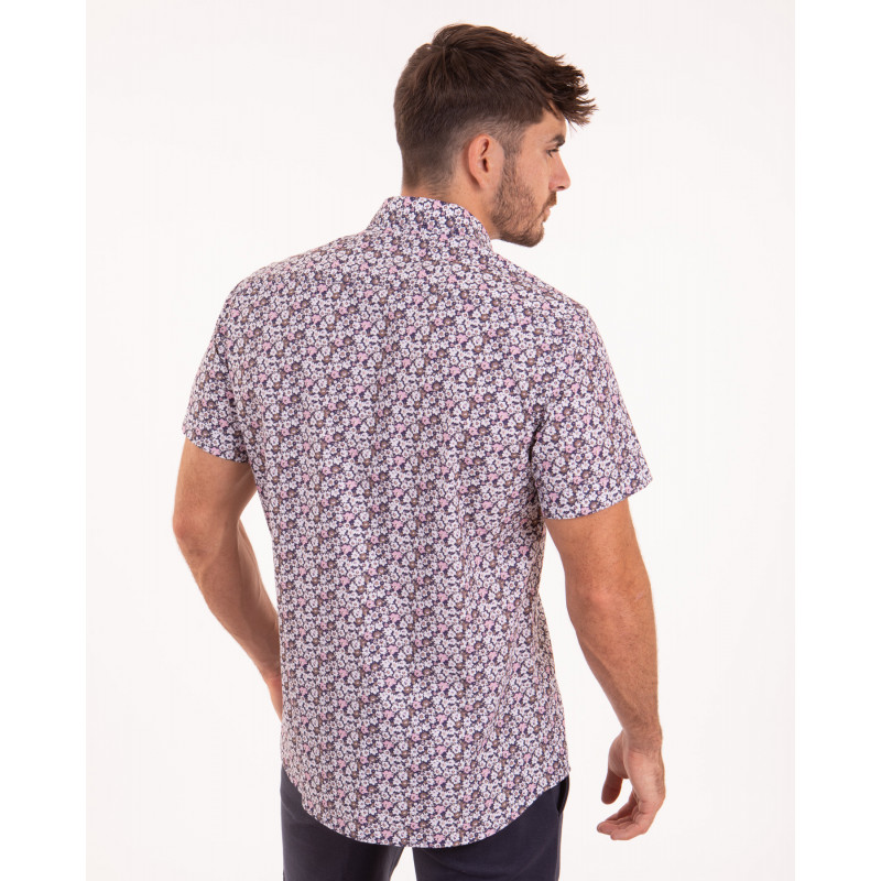 Chemise manches courtes à motifs fleuri rose