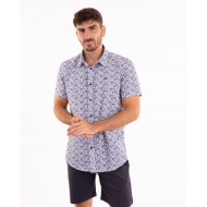 Chemise manches courtes à motifs fleuri bleu
