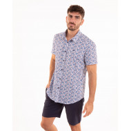 Chemise manches courtes à motifs fleuri bleu