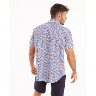 Chemise manches courtes à motifs fleuri bleu