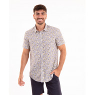 Chemise manches courtes à fleurs vert et bleu