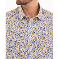 Chemise manches courtes à fleurs vert et bleu