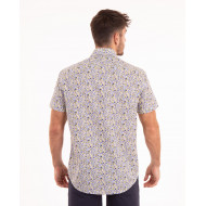 Chemise manches courtes à fleurs vert et bleu