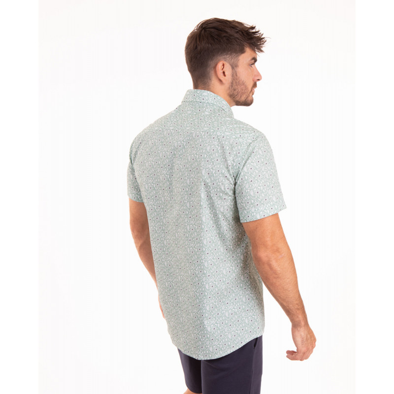 Chemise manches courtes verte à fleurs