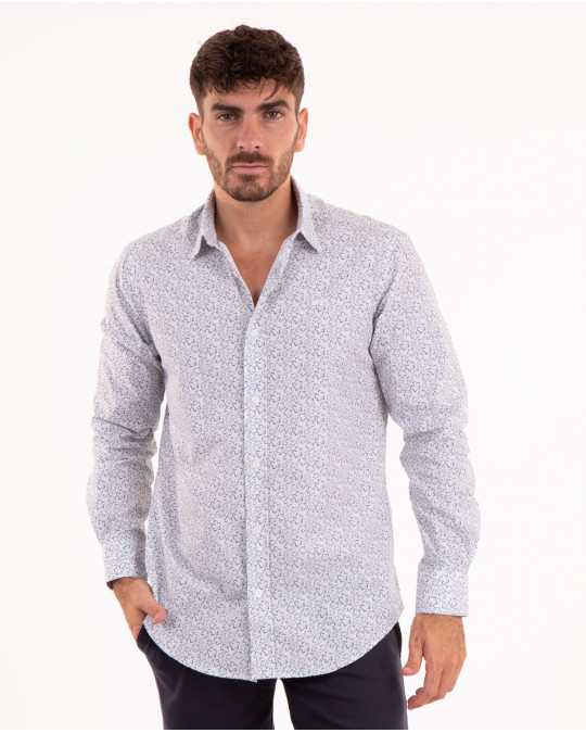 Chemise manches longues à motifs fleuri blanc