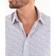 Chemise manches longues à motifs fleuri blanc