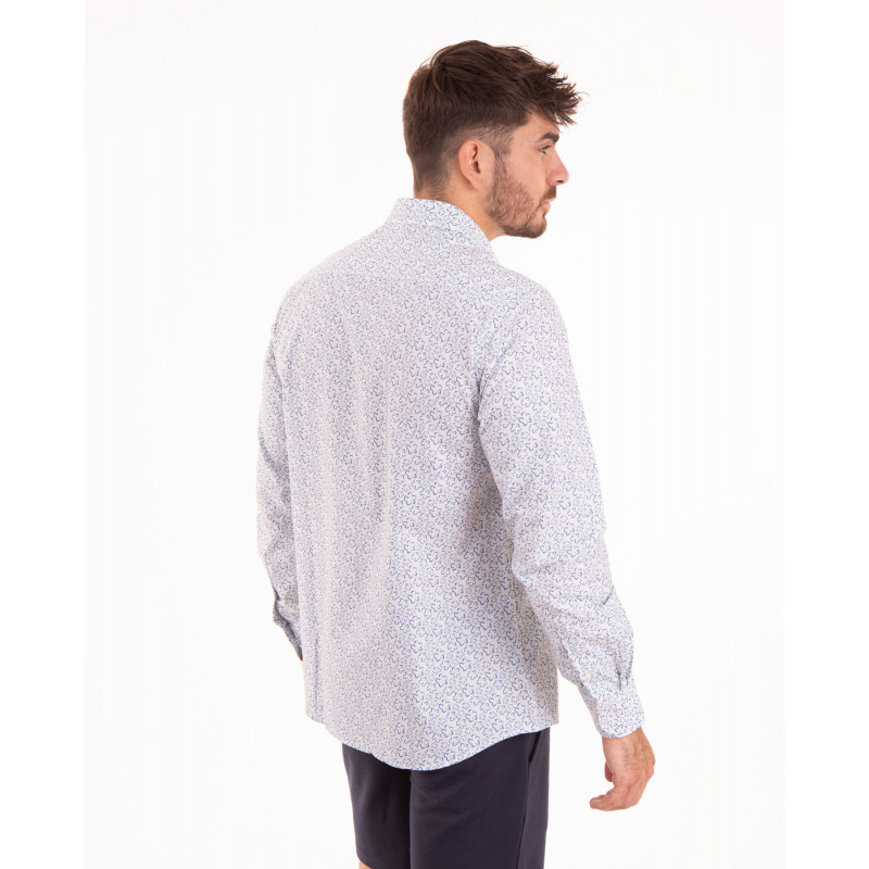 Chemise manches longues à motifs fleuri blanc