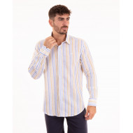 Chemise manches longues en coton lin à rayures