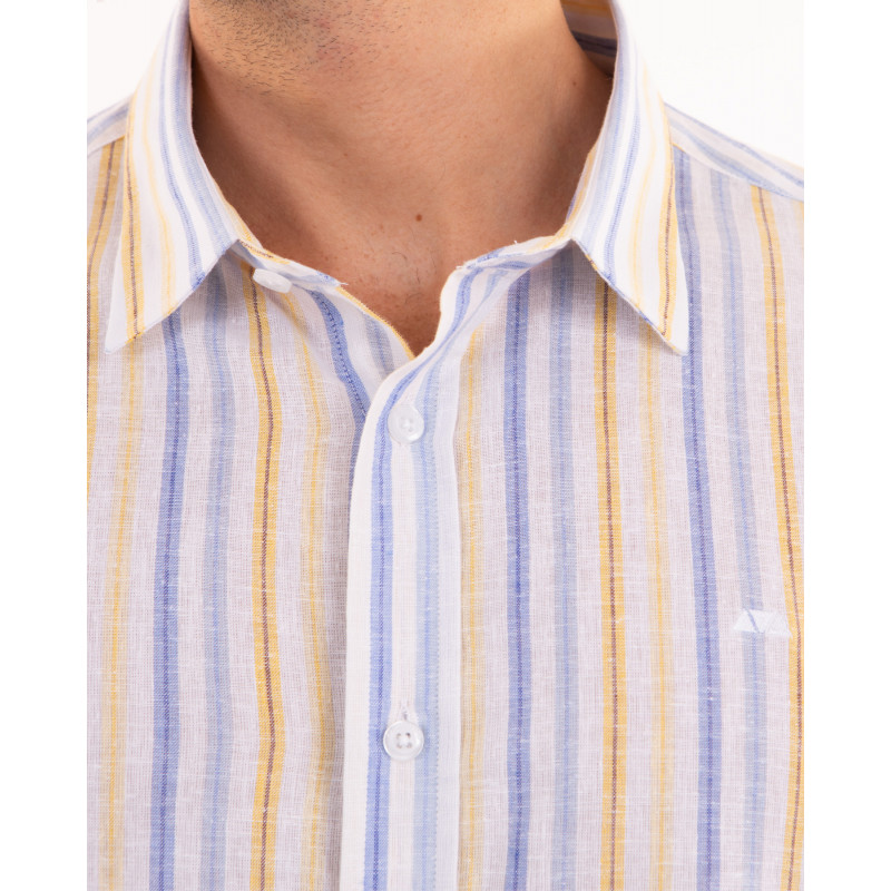 Chemise manches longues en coton lin à rayures