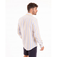 Chemise manches longues en coton lin à rayures