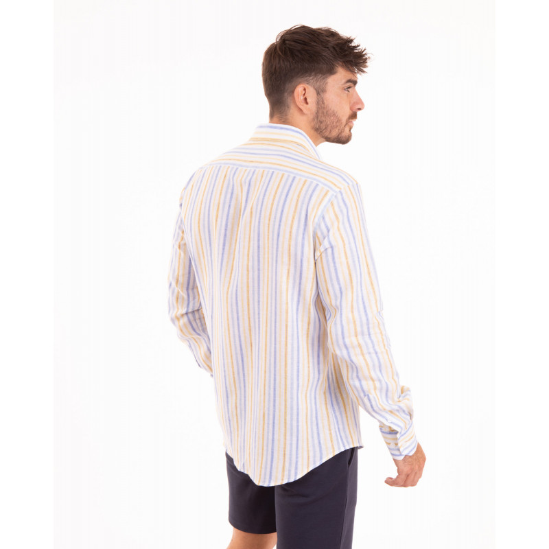 Chemise manches longues en coton lin à rayures