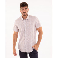 Chemise manches courtes à motifs fleuri blanc