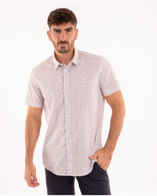 Chemise manches courtes à motifs fleuri blanc