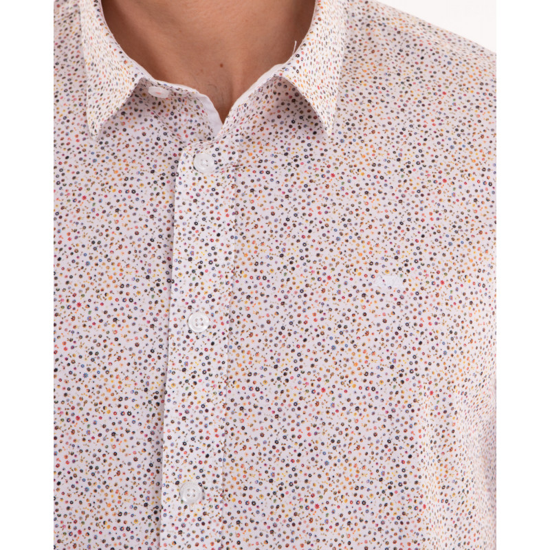 Chemise manches courtes à motifs fleuri blanc