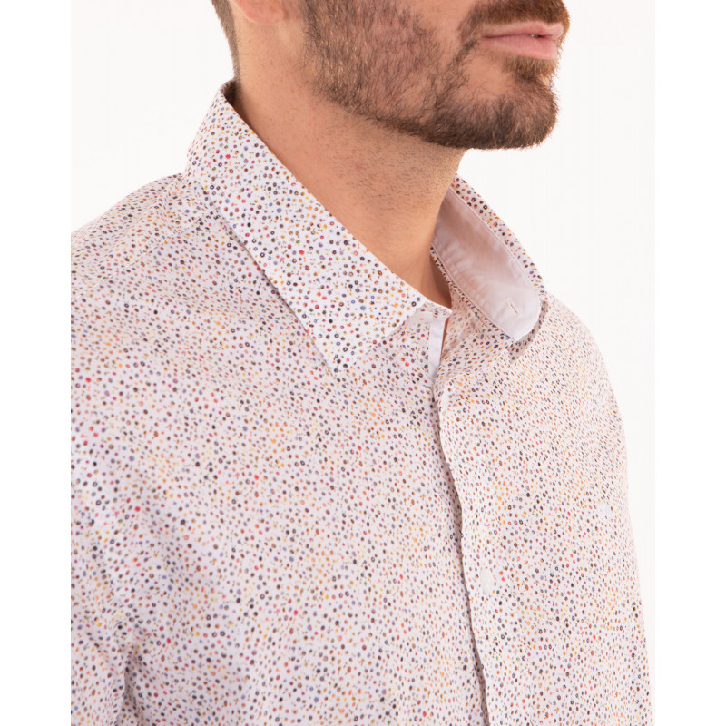 Chemise manches courtes à motifs fleuri blanc