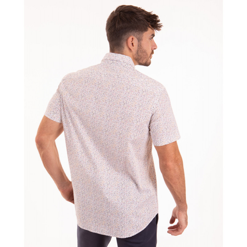 Chemise manches courtes à motifs fleuri blanc